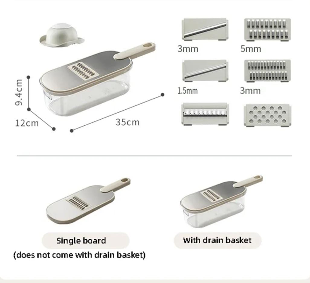 Coupe-légumes 6 lames | Mandoline manuelle avec panier de rangement et d'égouttage, poignée ergonomique