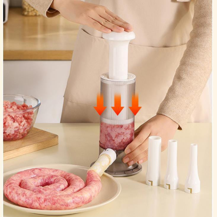 Handheld Sausage Stuffer Press | 4-Size Tubes & Anti-Slip Base | Compact Meat Filler