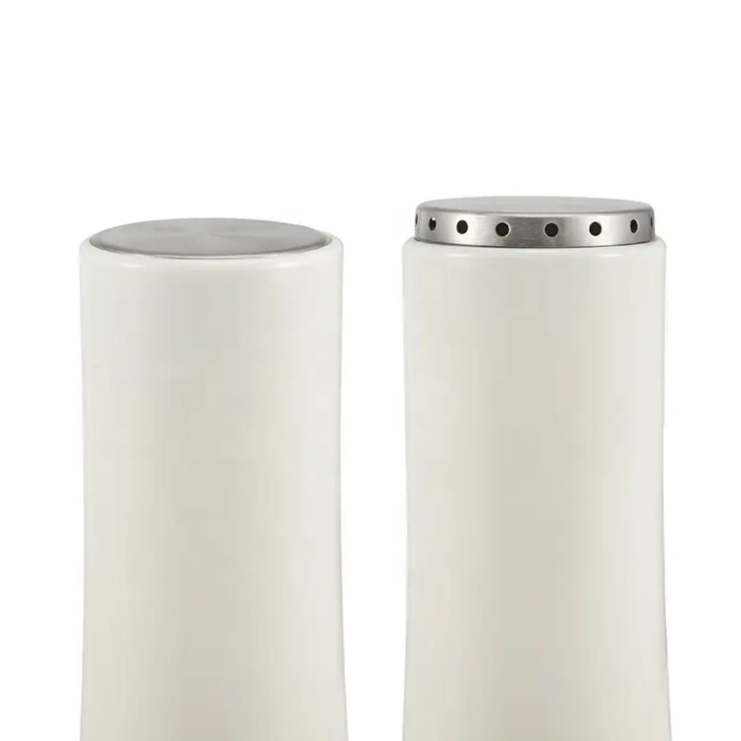 Magnetic Salt & Pepper Shakers | Black & White Spice Jars with Base, Modern Design