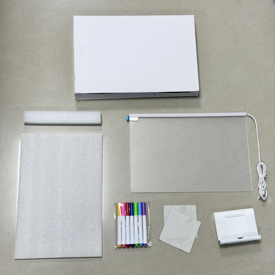 7-Color LED Acrylic Whiteboard Night Light | USB Dry Erase Memo Message Board Lamp SIZE:20X20 CM