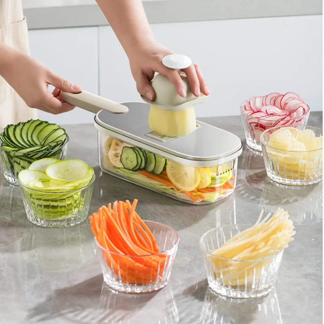 Coupe-légumes 6 lames | Mandoline manuelle avec panier de rangement et d'égouttage, poignée ergonomique
