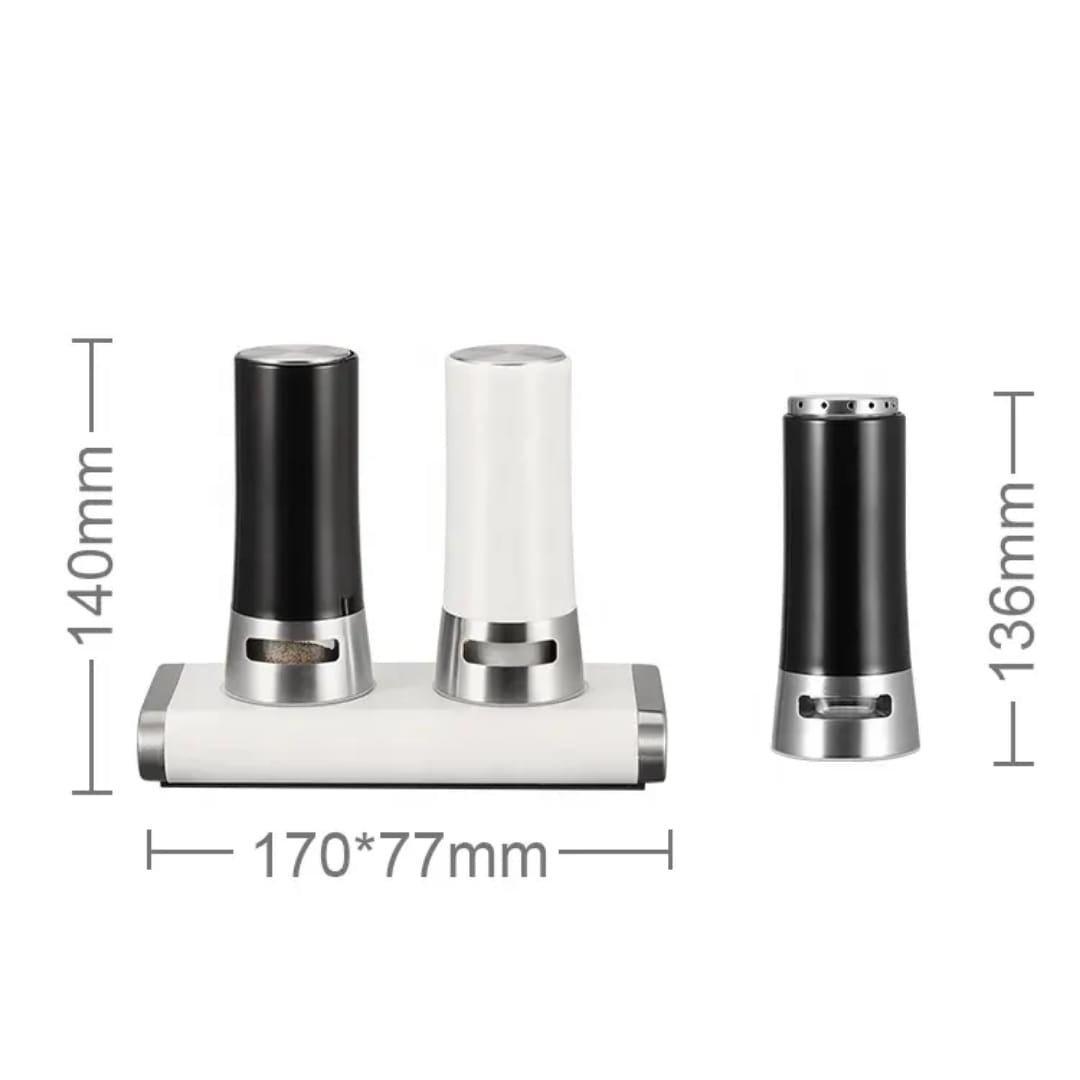 Magnetic Salt & Pepper Shakers | Black & White Spice Jars with Base, Modern Design