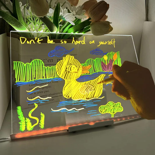7-Color LED Acrylic Whiteboard Night Light | USB Dry Erase Memo Message Board Lamp SIZE: 15X15