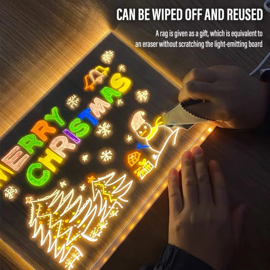 7-Color LED Acrylic Whiteboard Night Light | USB Dry Erase Memo Message Board Lamp SIZE: 30X20