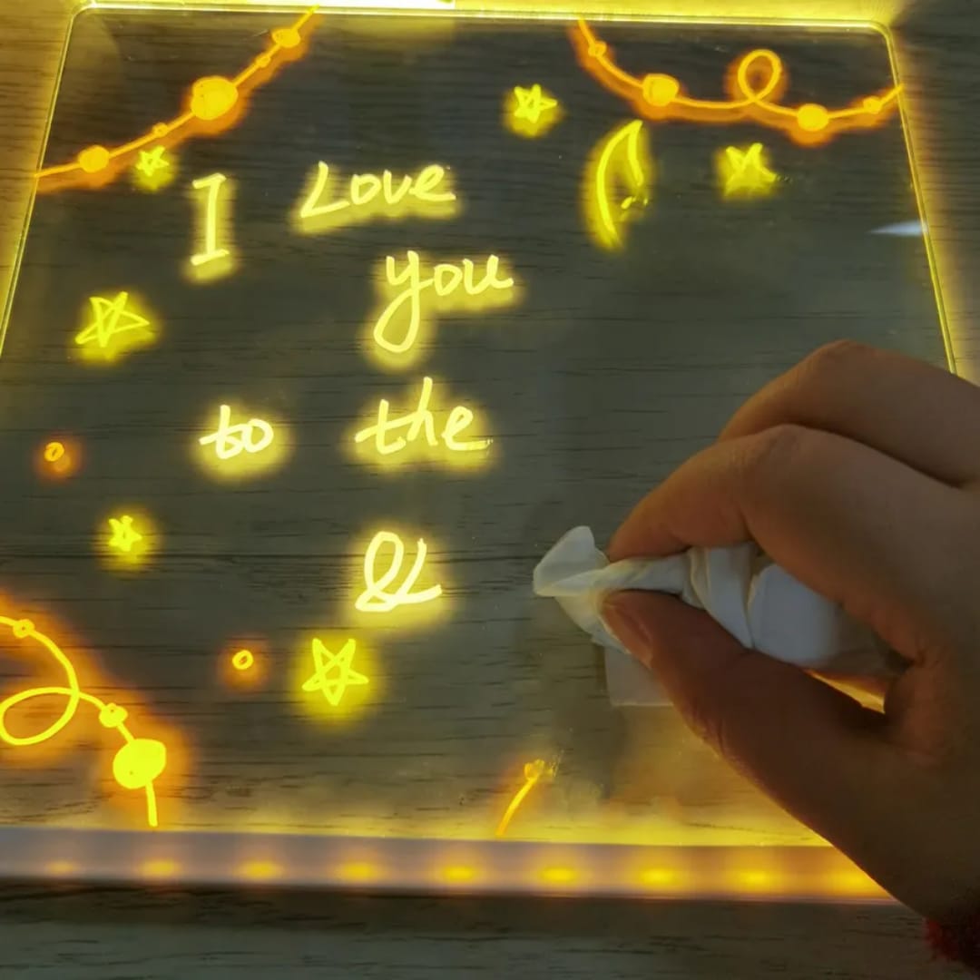 7-Color LED Acrylic Whiteboard Night Light | USB Dry Erase Memo Message Board Lamp SIZE:20X20 CM