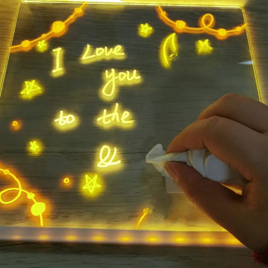 7-Color LED Acrylic Whiteboard Night Light | USB Dry Erase Memo Message Board Lamp SIZE:20X20 CM