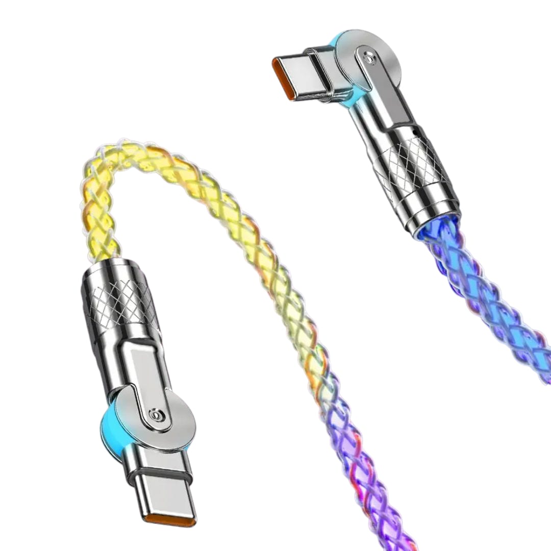 RGB LED 120W 180° Rotating USB-C to USB-C Fast Charging Cable – CarPlay & Android Auto Compatible