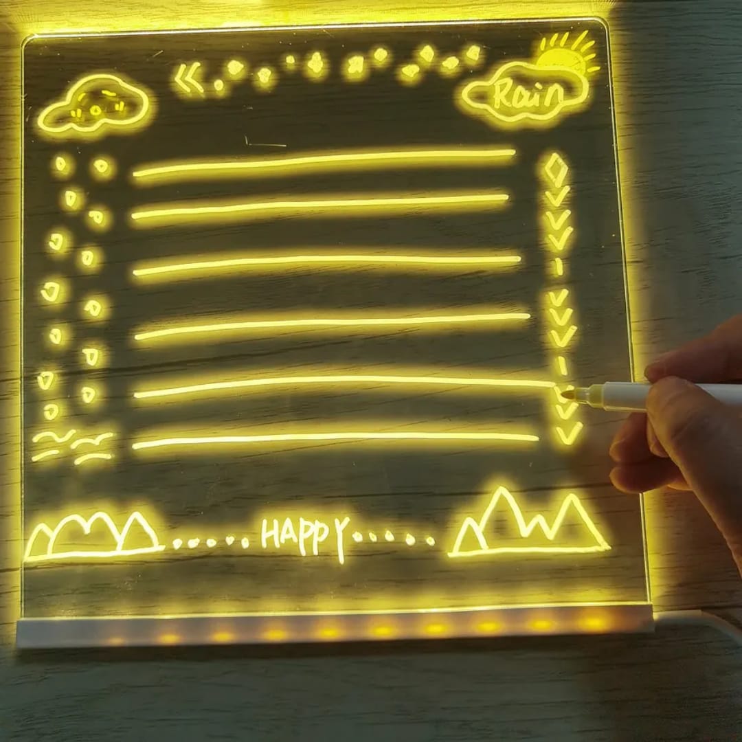 7-Color LED Acrylic Whiteboard Night Light | USB Dry Erase Memo Message Board Lamp SIZE: 15X15