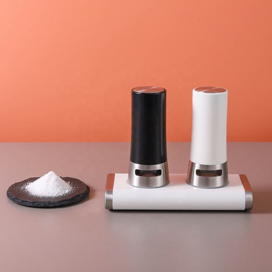 Magnetic Salt & Pepper Shakers | Black & White Spice Jars with Base, Modern Design